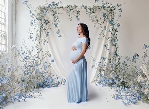 Fivsole Off Shoulder Maternity Dresses for Photoshoot Pleated Baby Shower Dress Long Formal Pregnancy Gowns in Kuwait