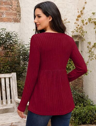 Genhoo Womens Maternity Tops Long Sleeve Maternity Shirts Henley Clothes | Crew Neck, Long Sleeve, Ribbed, Henley Tunic, Pelpum Blouses, Pregnancy Babydoll Clothes in Kuwait