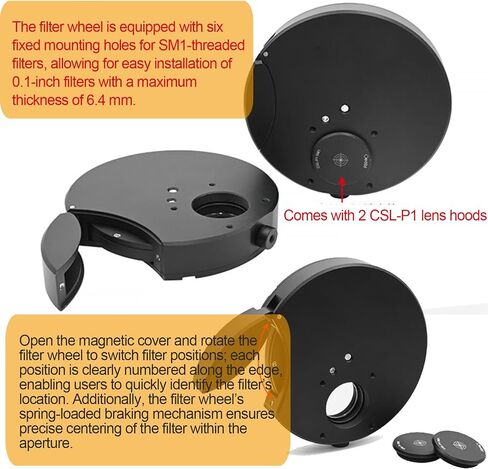 6-Position Filter Wheel Holder, Cage-Type Coaxial Design with Shielding Cover, Holds 6 Optics 1 Inch, Bottom M6 and M4 Threaded Holes, for Optical Viewing Telescopes and Imaging Accessories in Kuwait