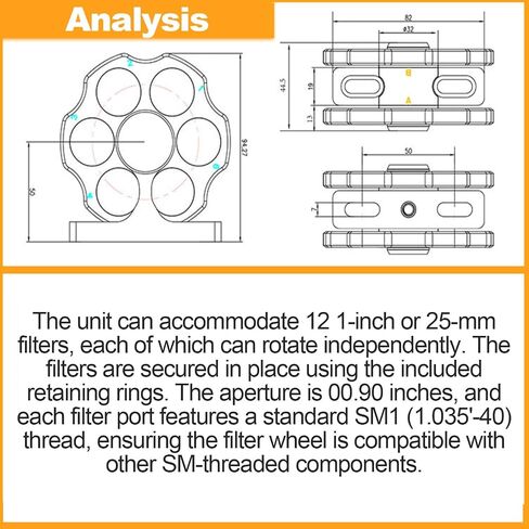 Dual Wheel Filter Wheel Holder, Cage-Type Coaxial Design with M6 Threaded Interface and Sm1 Thread, Accommodates 12 Filters 1in, for Optical Viewing Telescopes and Imaging Accessories in Kuwait