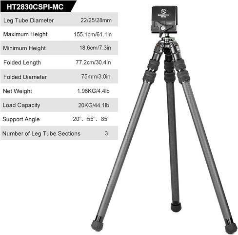 Sunway HT2820CSPI-MC Inverted Leg Carbon Fiber Tripod for Hunting with Saddle Mount，51''(129cm) Tall in Kuwait