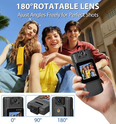 4K Body Camera with Audio and Video Recording, 128G Mini Wearable Body Cam | 180° Rotating Lens, Night Vision, 15Hrs Battery, Magnetic Clip Portable Cameras for Sports Travel and Police Law Enforcement in Kuwait