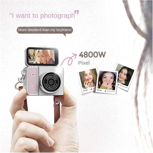 2K 1.47 Inch Flip Lens Mini CCD Camera | Retro Mini Camera 30g Pocket Size Support Up To 128GB TF Card(64GB Memory,Matte Silver Pink) in Kuwait