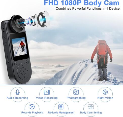 HD 1080P Bodycam, Mini Body Cameras with Audio and Video Recording | Portable Body Cam, Wearable Clip on Camera, Small Police Body Camera, with Night Vision 1400mAh Battery for Personal Vlogging in Kuwait