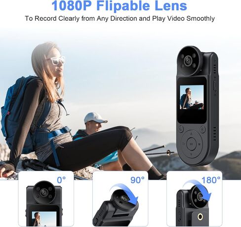 HD 1080P Bodycam, Mini Body Cameras with Audio and Video Recording | Portable Body Cam, Wearable Clip on Camera, Small Police Body Camera, with Night Vision 1400mAh Battery for Personal Vlogging in Kuwait