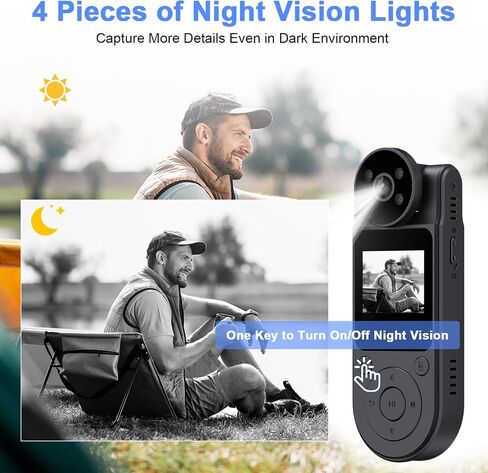 HD 1080P Bodycam, Mini Body Cameras with Audio and Video Recording | Portable Body Cam, Wearable Clip on Camera, Small Police Body Camera, with Night Vision 1400mAh Battery for Personal Vlogging in Kuwait