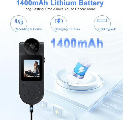 HD 1080P Bodycam, Mini Body Cameras with Audio and Video Recording | Portable Body Cam, Wearable Clip on Camera, Small Police Body Camera, with Night Vision 1400mAh Battery for Personal Vlogging in Kuwait
