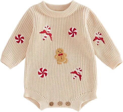 Baby Girl Boy Christmas Sweater Romper Gingerbread Long Sleeve Knitted Bodysuit Infant Fall Winter Clothes 0-18M in Kuwait