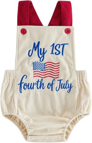 Newborn Baby Girl Boy 4th of July Romper Letter Embroidery Bodysuit Jumpsuit Cute Infant Summer Patriotic Clothes in Kuwait