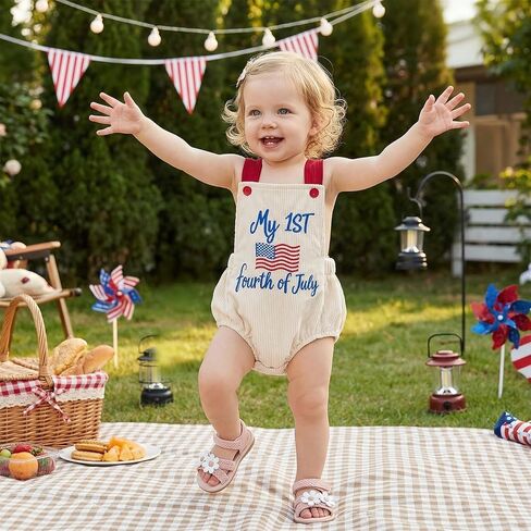 Newborn Baby Girl Boy 4th of July Romper Letter Embroidery Bodysuit Jumpsuit Cute Infant Summer Patriotic Clothes in Kuwait