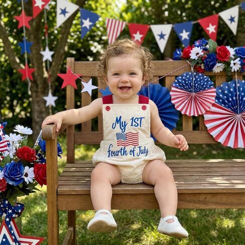 Newborn Baby Girl Boy 4th of July Romper Letter Embroidery Bodysuit Jumpsuit Cute Infant Summer Patriotic Clothes in Kuwait