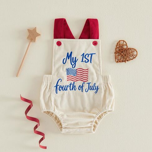 Newborn Baby Girl Boy 4th of July Romper Letter Embroidery Bodysuit Jumpsuit Cute Infant Summer Patriotic Clothes in Kuwait