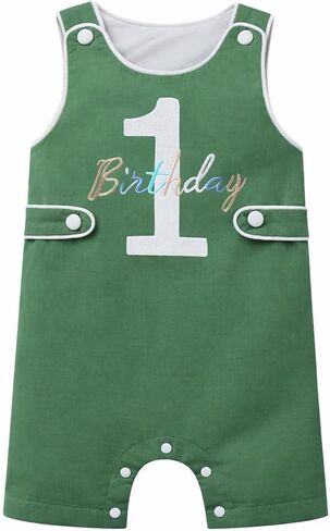 IMEKIS Baby Boys 1st Birthday Outfits Embroidery Romper Sleeveless Jumpsuit Summer Cake Smash Photo Shoot Clothes in Kuwait