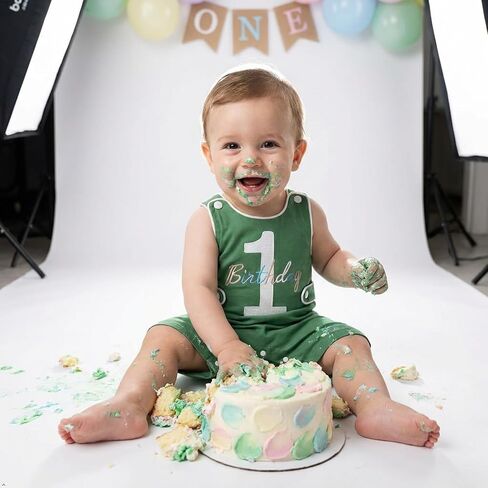 IMEKIS Baby Boys 1st Birthday Outfits Embroidery Romper Sleeveless Jumpsuit Summer Cake Smash Photo Shoot Clothes in Kuwait