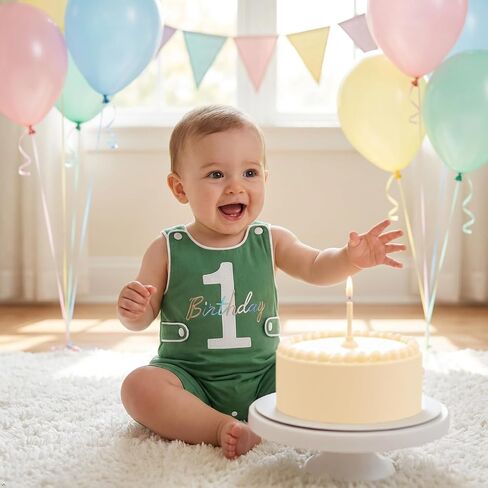 IMEKIS Baby Boys 1st Birthday Outfits Embroidery Romper Sleeveless Jumpsuit Summer Cake Smash Photo Shoot Clothes in Kuwait