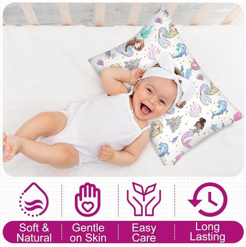 Ganeen 2 Pcs Mermaid Toddler Pillowcase Sized 14" x 19" Fits 12" x 16" or 13" x 18" Cotton Pillow Cover Kids Soft Pillowcase for Travel Girl Boy Infant Sleep(Mermaid) in Kuwait