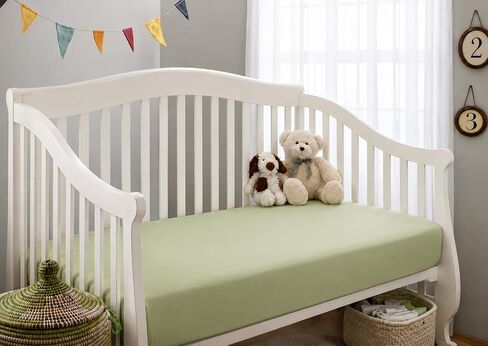 TL Care Cotton Fitted Crib Sheet 52x28, Celery in Kuwait