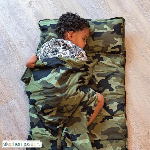 Stephen Joseph, Toddler All Over Print Nap Mat with Soft Blanket and Removable Pillow for Boys & Girls, Kids Sleeping Bag for Elementary, Daycare, Preschool with Carry Handle, Camo in Kuwait