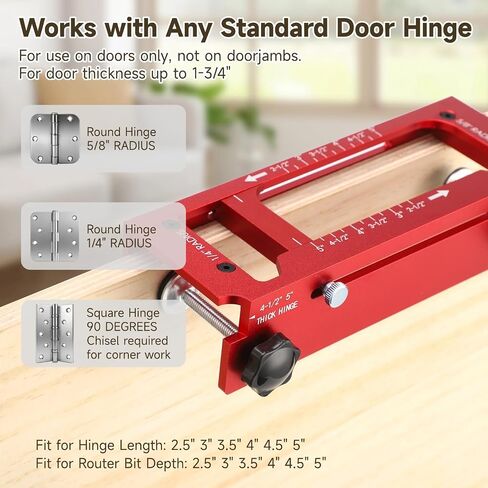 Door Hinge Jig, Aluminum Alloy Door Hinge Tool Kit for Router, Adjustable Hinge Mortise Template Set for 2.5"-5" Length, 1/4" & 5/8" Radius, Square Corner Hinges in Kuwait