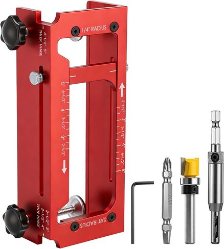 Door Hinge Jig, Aluminum Alloy Door Hinge Tool Kit for Router, Adjustable Hinge Mortise Template Set for 2.5"-5" Length, 1/4" & 5/8" Radius, Square Corner Hinges in Kuwait