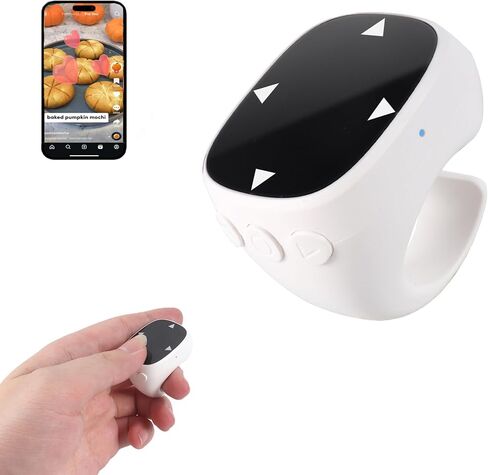 Wireless Bluetooth Air Finger Ring Mouse, Rechargeable TikTok Scrolling Ring with Touchscreen, Page Turner for E-Book Remote Control Short Video Camera Shutter, for Phone Tablet Android iOS(White) in Kuwait
