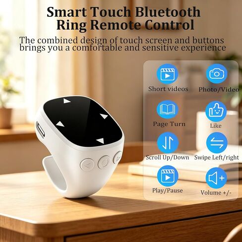 Wireless Bluetooth Air Finger Ring Mouse, Rechargeable TikTok Scrolling Ring with Touchscreen, Page Turner for E-Book Remote Control Short Video Camera Shutter, for Phone Tablet Android iOS(White) in Kuwait
