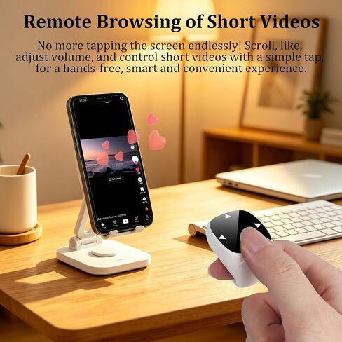 Wireless Bluetooth Air Finger Ring Mouse, Rechargeable TikTok Scrolling Ring with Touchscreen, Page Turner for E-Book Remote Control Short Video Camera Shutter, for Phone Tablet Android iOS(White) in Kuwait