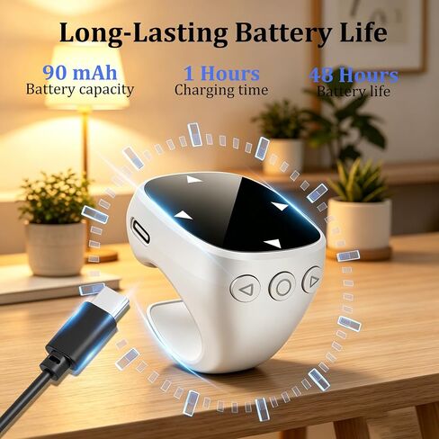 Wireless Bluetooth Air Finger Ring Mouse, Rechargeable TikTok Scrolling Ring with Touchscreen, Page Turner for E-Book Remote Control Short Video Camera Shutter, for Phone Tablet Android iOS(White) in Kuwait