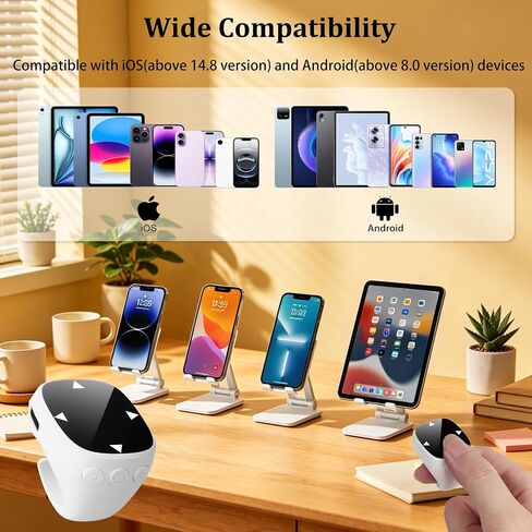Wireless Bluetooth Air Finger Ring Mouse, Rechargeable TikTok Scrolling Ring with Touchscreen, Page Turner for E-Book Remote Control Short Video Camera Shutter, for Phone Tablet Android iOS(White) in Kuwait