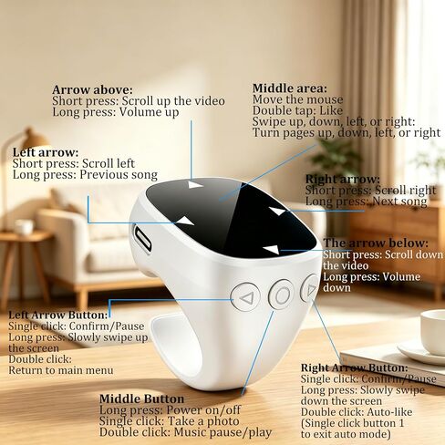 Wireless Bluetooth Air Finger Ring Mouse, Rechargeable TikTok Scrolling Ring with Touchscreen, Page Turner for E-Book Remote Control Short Video Camera Shutter, for Phone Tablet Android iOS(White) in Kuwait