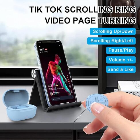 Tiktok Scrolling Ring for iPhone, Bluetooth Camera Remote Control, Remote Control for TIK Tok Scrolling Ring for iPhone, Android (Blue) in Kuwait