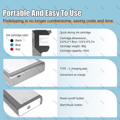 Portable Quick Dry Inkjet Printer, 1.02 Inch Print Height Small Print Pen Inkjet Technology for Industry House Usage Text Barcodes QR Pictures Label Printing Black in Kuwait