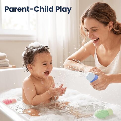 3PCS Translucent Silicone Bath Toys for Toddlers, Squeezing Spray Toy | See-Through Interior & Detachable Design, Food-Grade Sensory Water Tub Toys for Kids 18+ Months, Great Gift for Kids in Kuwait