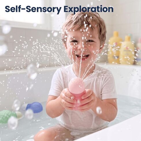 3PCS Translucent Silicone Bath Toys for Toddlers, Squeezing Spray Toy | See-Through Interior & Detachable Design, Food-Grade Sensory Water Tub Toys for Kids 18+ Months, Great Gift for Kids in Kuwait