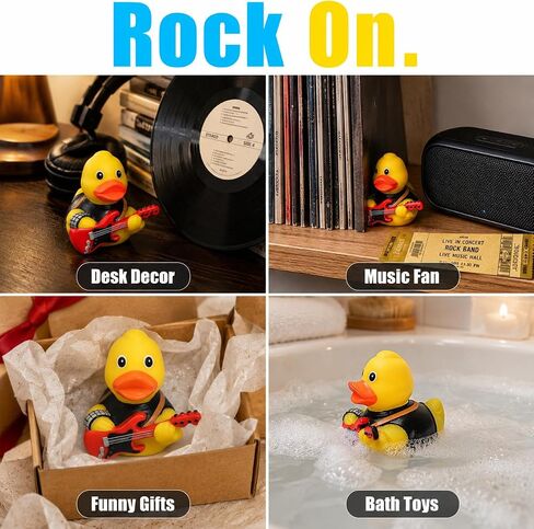3 Inch DUCKY CITY Rock n Roll Rubber Duck [Sealed, Floats Upright] for Jeeps, Guitar Music Bath Toy for Kids and Toddlers, Baby Safe Funny Duck Gift, Collectible Rubber Duckies, Party Favor in Kuwait