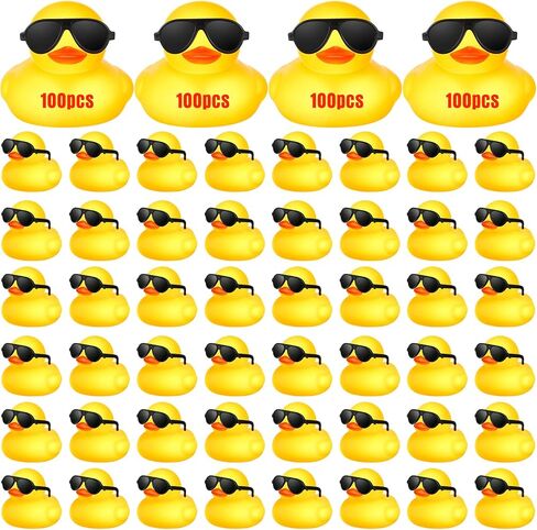 Chivao 100 Pcs Rubber Ducks with Sunglasses in Bulk Mini Yellow Rubber Duck Gifts Squeak Bath Float Bathtub Toys for Cruise Gift Exchange Birthday Party Supplies in Kuwait