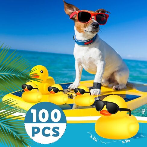 Chivao 100 Pcs Rubber Ducks with Sunglasses in Bulk Mini Yellow Rubber Duck Gifts Squeak Bath Float Bathtub Toys for Cruise Gift Exchange Birthday Party Supplies in Kuwait