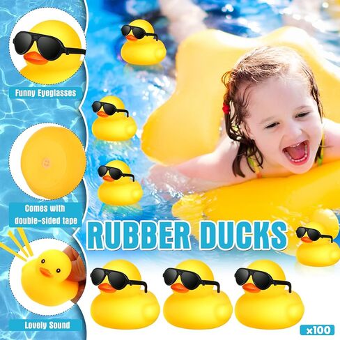 Chivao 100 Pcs Rubber Ducks with Sunglasses in Bulk Mini Yellow Rubber Duck Gifts Squeak Bath Float Bathtub Toys for Cruise Gift Exchange Birthday Party Supplies in Kuwait