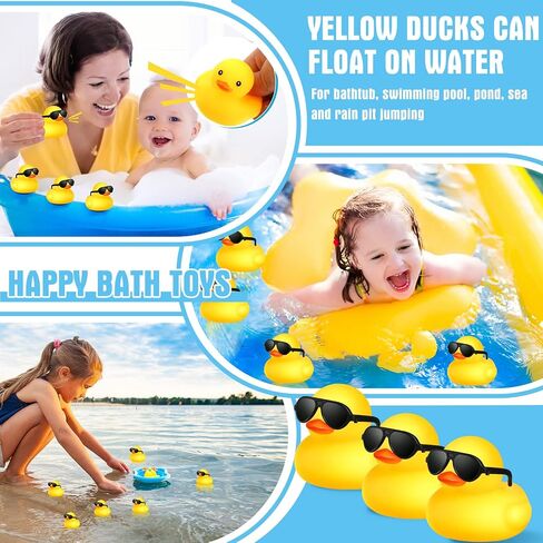 Chivao 100 Pcs Rubber Ducks with Sunglasses in Bulk Mini Yellow Rubber Duck Gifts Squeak Bath Float Bathtub Toys for Cruise Gift Exchange Birthday Party Supplies in Kuwait