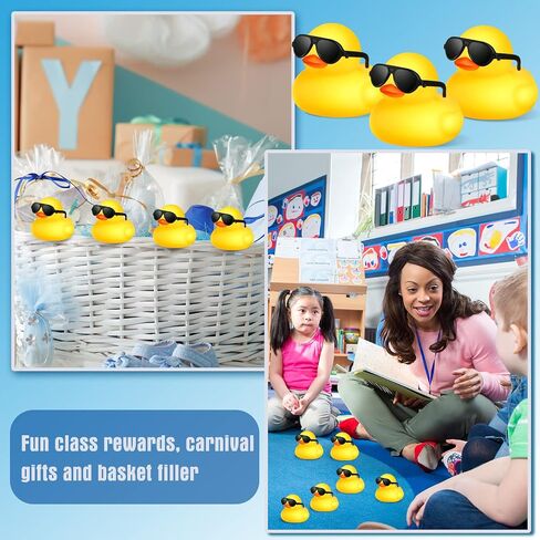 Chivao 100 Pcs Rubber Ducks with Sunglasses in Bulk Mini Yellow Rubber Duck Gifts Squeak Bath Float Bathtub Toys for Cruise Gift Exchange Birthday Party Supplies in Kuwait