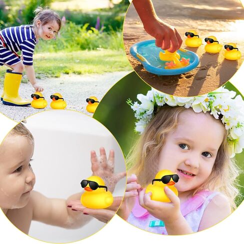 Chivao 100 Pcs Rubber Ducks with Sunglasses in Bulk Mini Yellow Rubber Duck Gifts Squeak Bath Float Bathtub Toys for Cruise Gift Exchange Birthday Party Supplies in Kuwait
