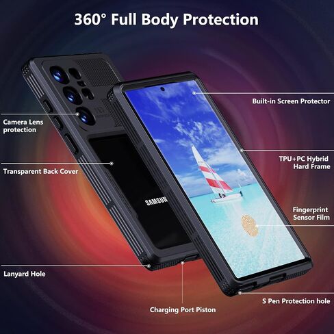 Samsung Galaxy S23 Ultra Case, IP68 Waterproof, Shockproof, Dustproof, Snowproof, Full Body Protective Rugged Case with Built-in Screen Protector for Galaxy S23 Ultra 5G 6.8 inch 2023 Black in Kuwait