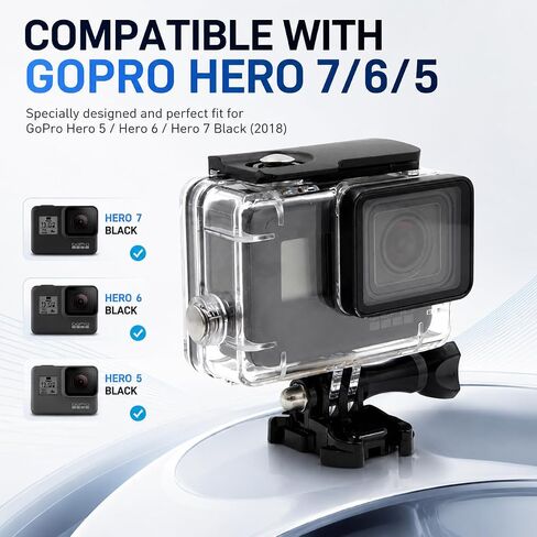 Waterproof Housing for Gopro Hero 7/6/5, 148FT/45M Underwater Dive Protective Case Shell with Mounting Base and Long Screw, Action Camera Accessories for Gopro Hero5/6/7 Black in Kuwait