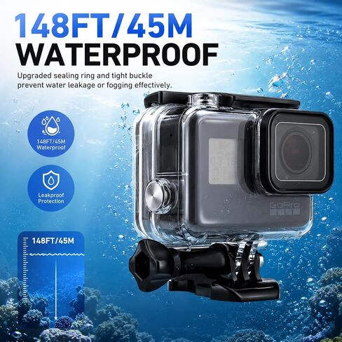 Waterproof Housing for Gopro Hero 7/6/5, 148FT/45M Underwater Dive Protective Case Shell with Mounting Base and Long Screw, Action Camera Accessories for Gopro Hero5/6/7 Black in Kuwait