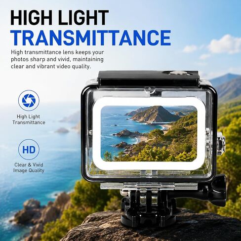 Waterproof Housing for Gopro Hero 7/6/5, 148FT/45M Underwater Dive Protective Case Shell with Mounting Base and Long Screw, Action Camera Accessories for Gopro Hero5/6/7 Black in Kuwait