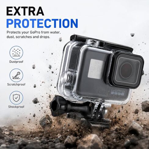 Waterproof Housing for Gopro Hero 7/6/5, 148FT/45M Underwater Dive Protective Case Shell with Mounting Base and Long Screw, Action Camera Accessories for Gopro Hero5/6/7 Black in Kuwait