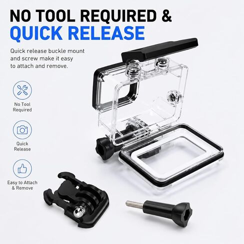 Waterproof Housing for Gopro Hero 7/6/5, 148FT/45M Underwater Dive Protective Case Shell with Mounting Base and Long Screw, Action Camera Accessories for Gopro Hero5/6/7 Black in Kuwait