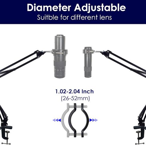 Microscope Arm Stand for C Mount Lens Industrial HDMI Microscope Camera Electronic Soldering PCB Repairing, Adjustable Clamp 1.02-2.04 inch in Kuwait