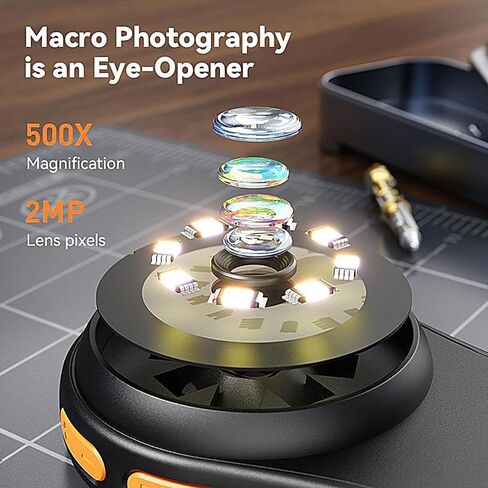 Digital Microscope Handheld - 500X Magnification Magnifier, 2.0 Inch IPS Color Screen, 200W Pixels HD Camera Focus, Built-in LED Light | Digital Magnifying Glass for Coin Jewelry PCB Repair Science in Kuwait