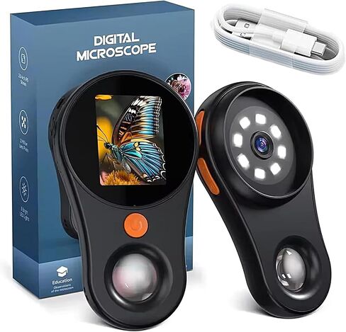 Digital Microscope Handheld - 500X Magnification Magnifier, 2.0 Inch IPS Color Screen, 200W Pixels HD Camera Focus, Built-in LED Light | Digital Magnifying Glass for Coin Jewelry PCB Repair Science in Kuwait
